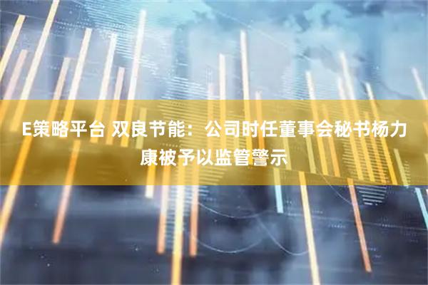 E策略平台 双良节能：公司时任董事会秘书杨力康被予以监管警示
